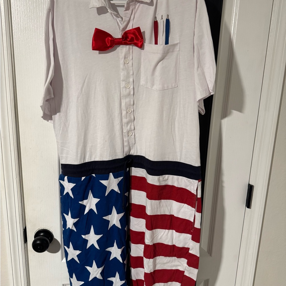 Patriotic Stars and Stripes Jumpsuit with Red Bow Tie